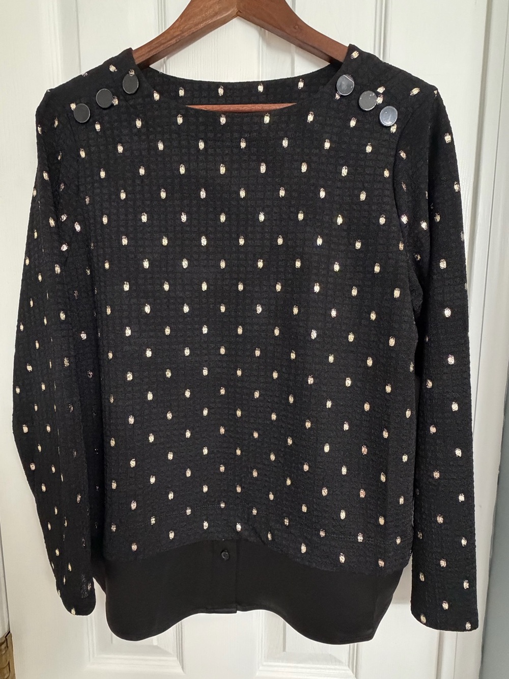 Jones New York Black Crewneck Sweater with Cream Dot Accents